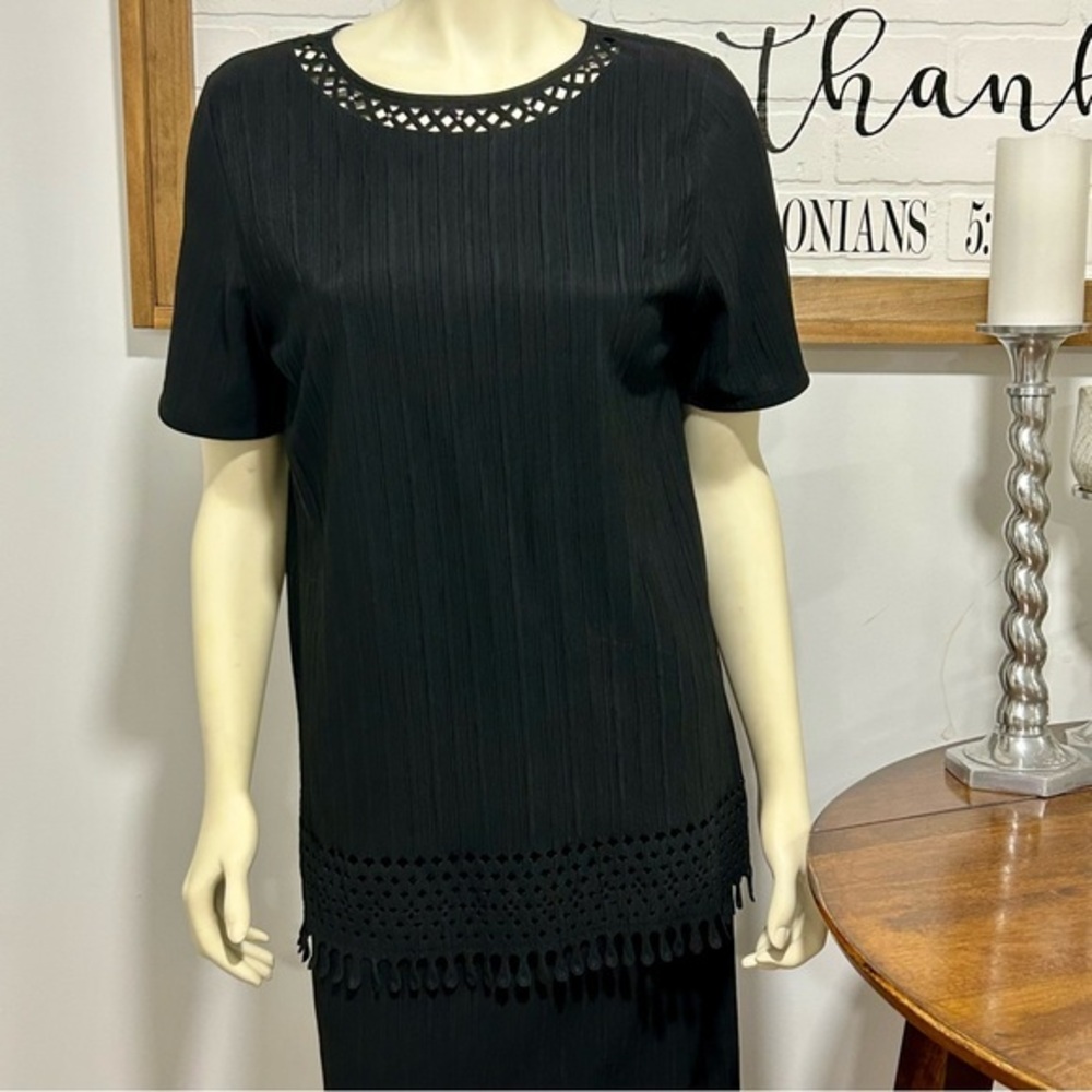 CAROLE LITTLE 2 Piece Suit Maxi Skirt and Long Tunic Top, Black, Women's Size 10